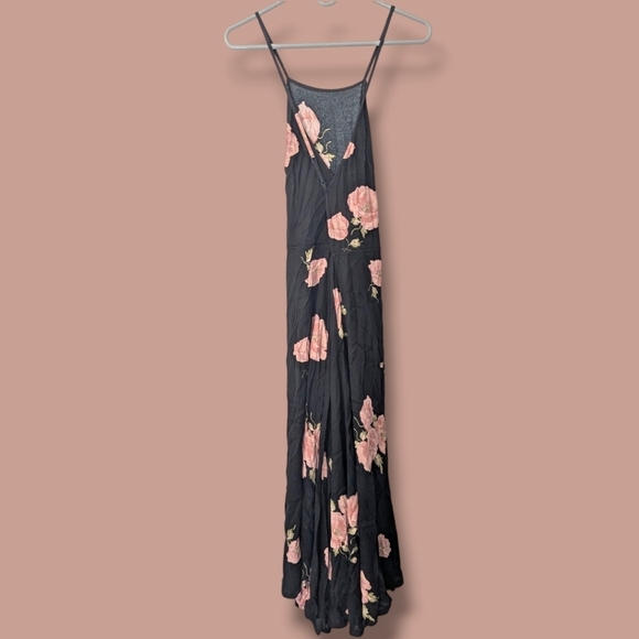 Reformation Black Pink Floral Sleeveless Criss Cross Open Back Slit Myrtle Dress - Picture 3 of 11